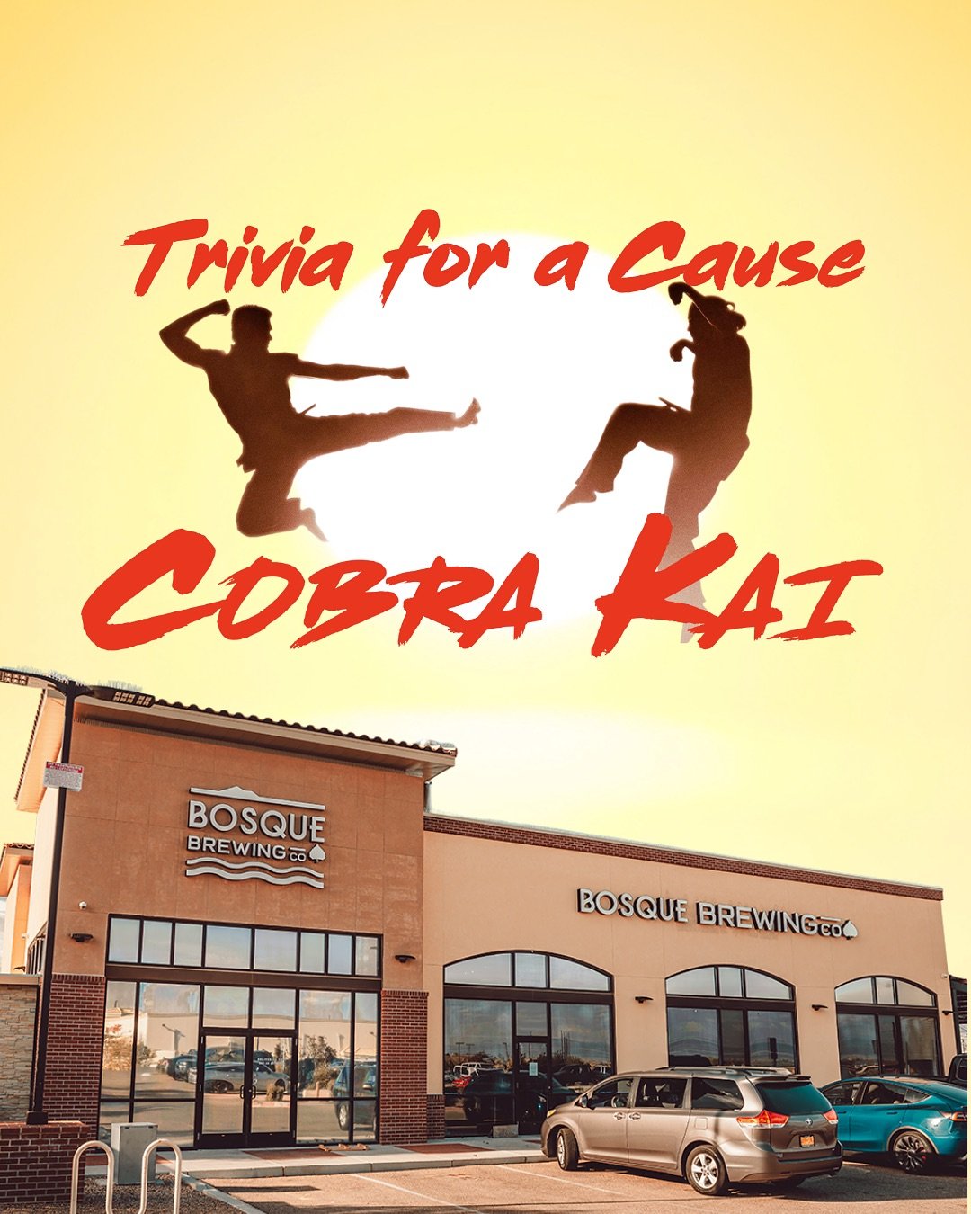 In celebration of the new movie, &ldquo;Karate Kid Legends,&rdquo; gather the fam and join us for a night of retro fun &amp; giving back at Trivia for a Cause: Cobra Kai edition!

📍Bosque West Tuesday, June 10th, 6 pm

🎟️Registration required. $25 